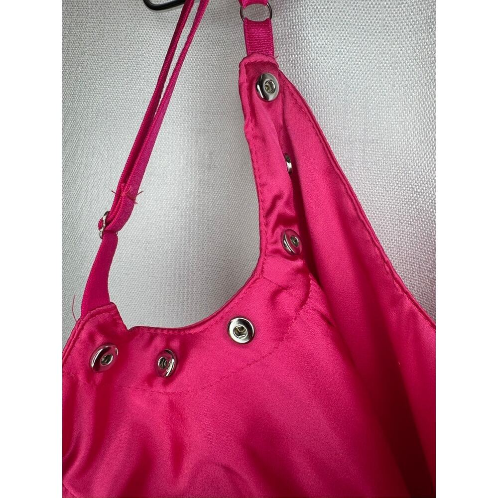 375. Sugar Thrillz Hot Pink Satin Ruched Bodycon Mini Dress Size XXS - Picture 5 of 9